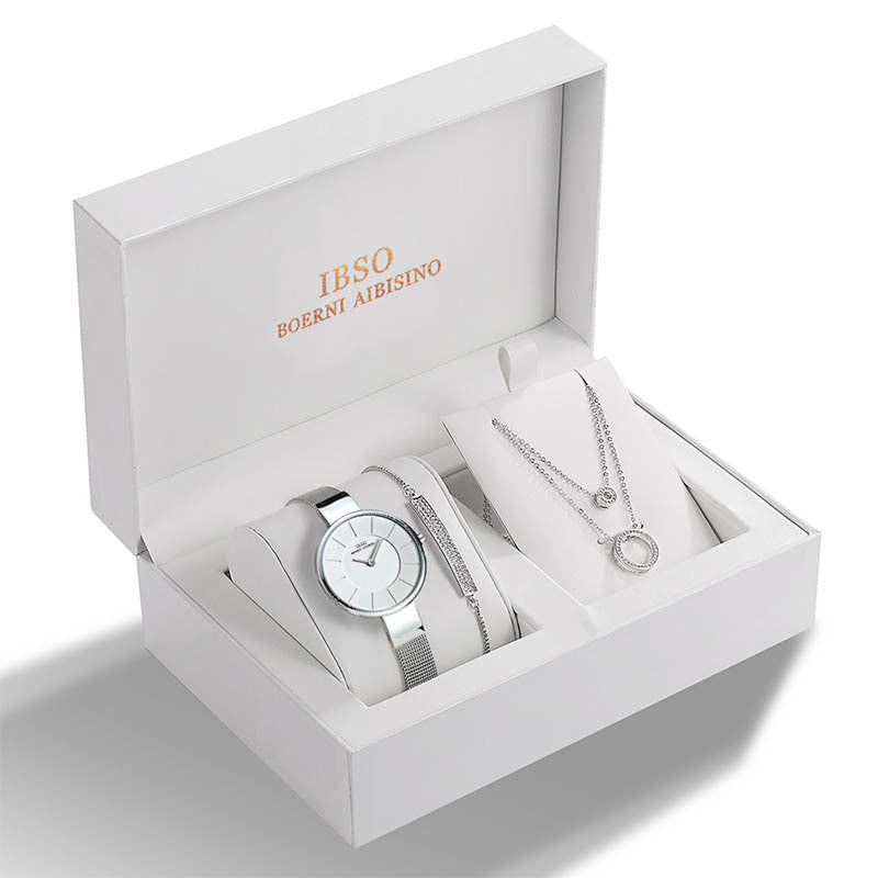 Mesh strap ladies watch set