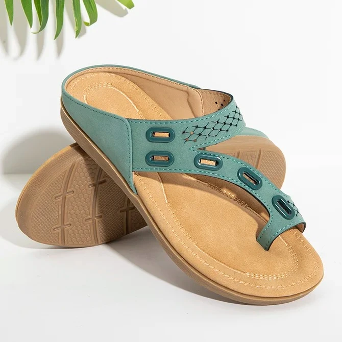 Leather and metal stitching flat casual women's shoes