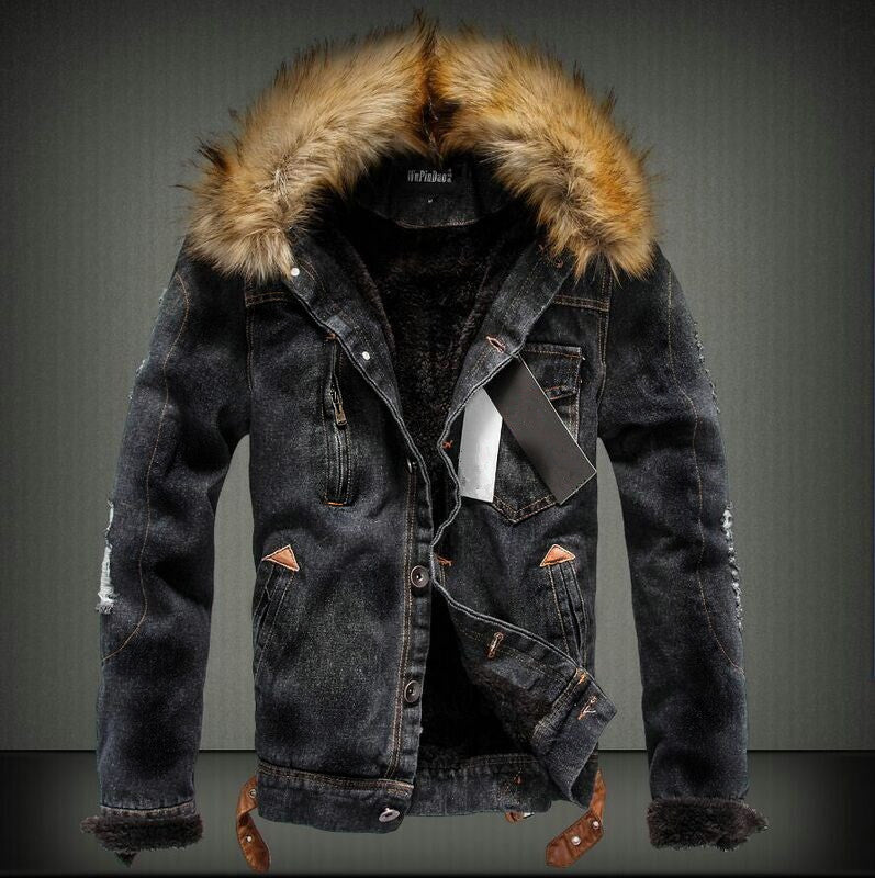 Plus velvet thickening youth denim jacket