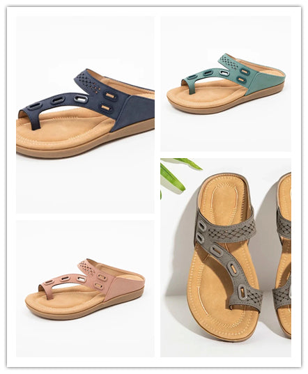 Leather and metal stitching flat casual women's shoes