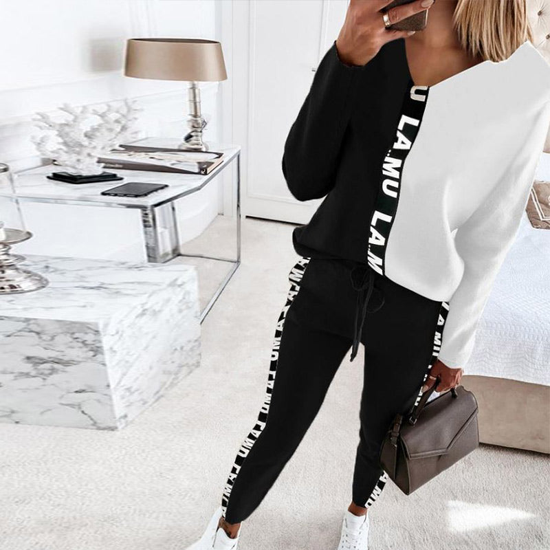 Contrasting Color Long-sleeved Webbing Stitching Casual Suit