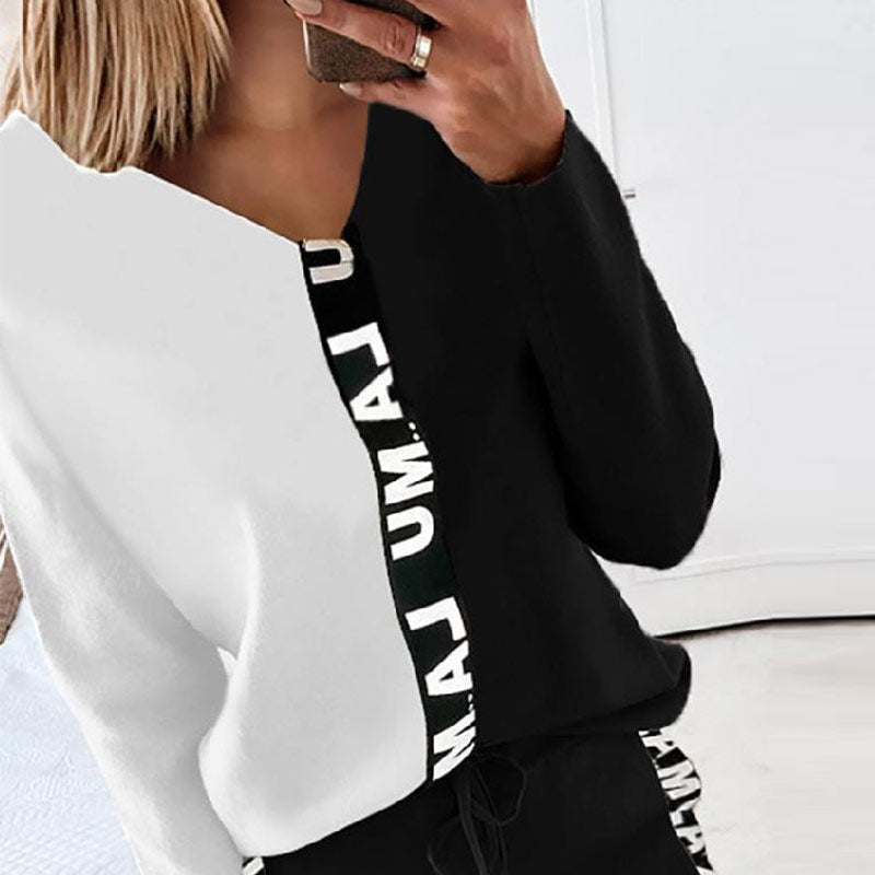 Contrasting Color Long-sleeved Webbing Stitching Casual Suit