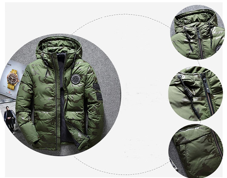 Camouflage Men's Winter Jacket Coat Hooded Casual Slim Down Parka Autumn Camo Windproof Warm Mens Overcoat