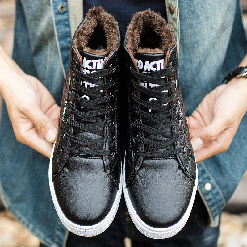 High-top Martin boots plus velvet warm cotton shoes flat with lace high-top men's shoes