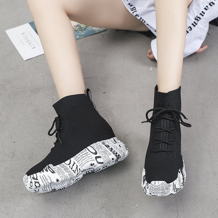 High-top lace-up letter boots