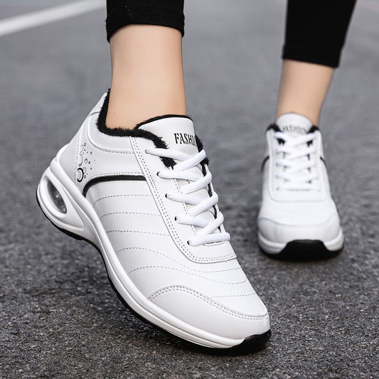Sports Shoes Women's Leather Running Thick Bottom Breathable