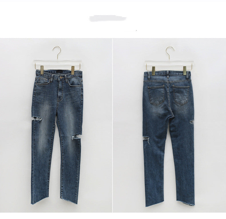 Temperament Ripped Trousers Pencil Pants Skinny Low Waist Jeans