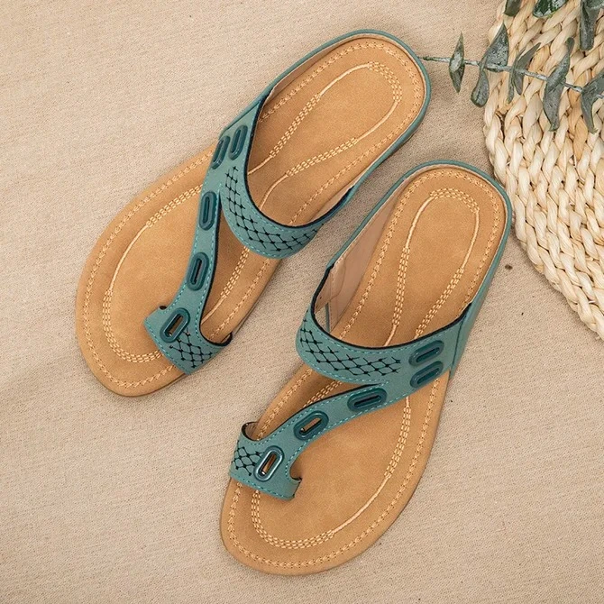 Leather and metal stitching flat casual women's shoes