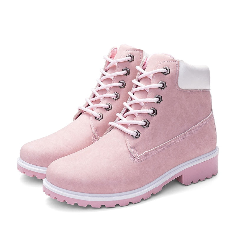 Single boots female PU boots female flat bottom large size pink Martin boots female short boots