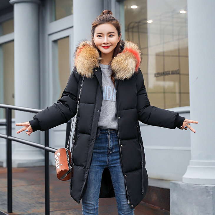 Winter new Slim cotton clothing women's long section thick fur collar down coat cotton anti-season cotton jacket