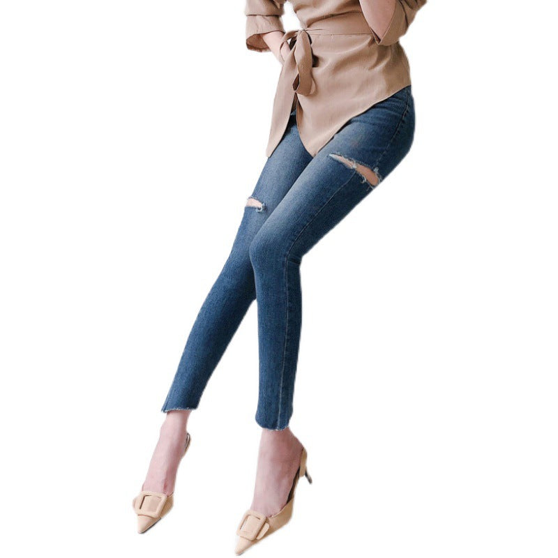 Temperament Ripped Trousers Pencil Pants Skinny Low Waist Jeans