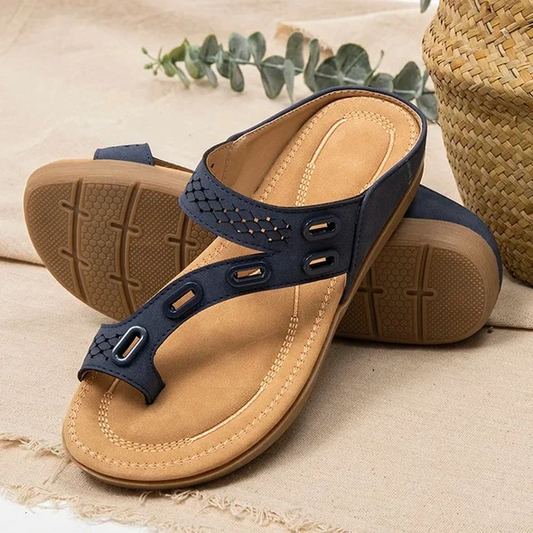 Leather and metal stitching flat casual women's shoes