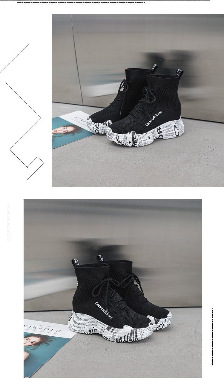 High-top lace-up letter boots