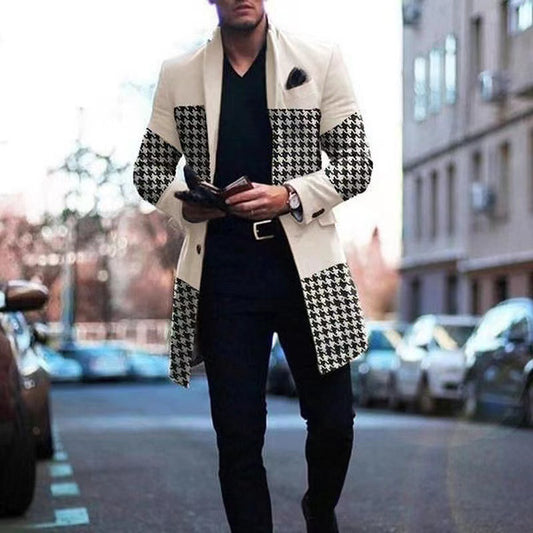 Men's Autumn And Winter Houndstooth Coat Trench Coat