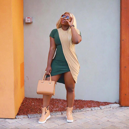 Women's Summer Contrast Color Split Dress