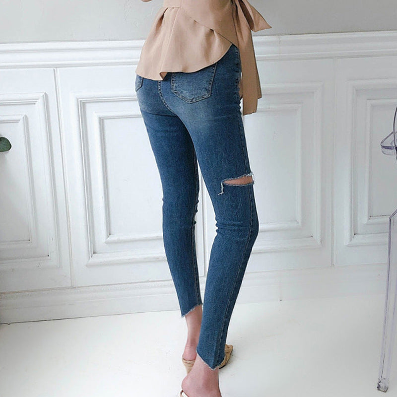 Temperament Ripped Trousers Pencil Pants Skinny Low Waist Jeans