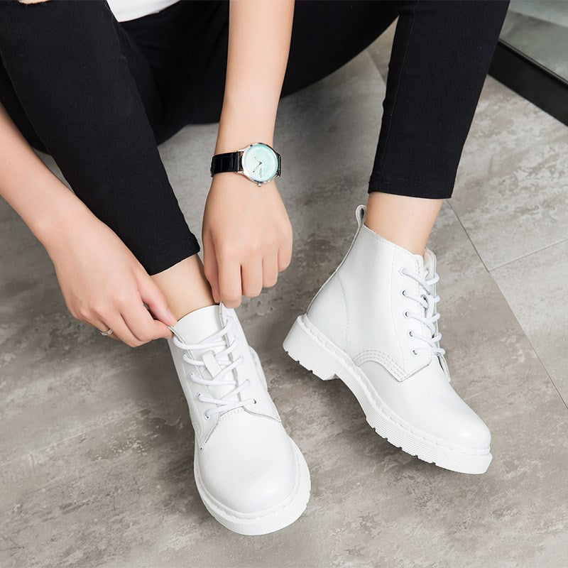 Women's round toe flat non-slip white boots