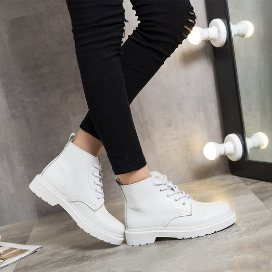 Women's round toe flat non-slip white boots