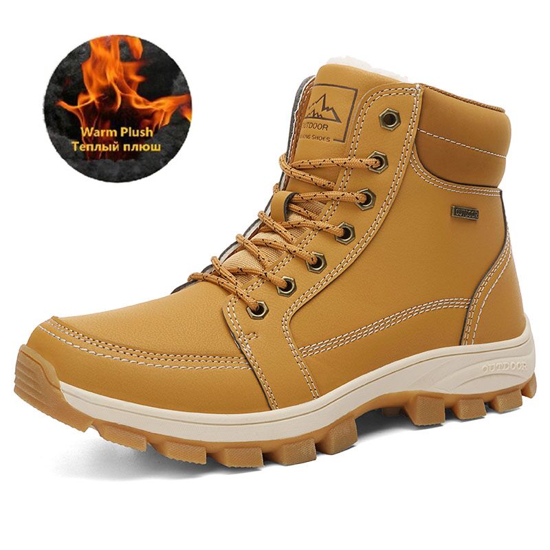 Men's cotton shoes outdoor shoes winter high top Plush warm mountaineering shoes wear resistant and antiskid hiking shoes