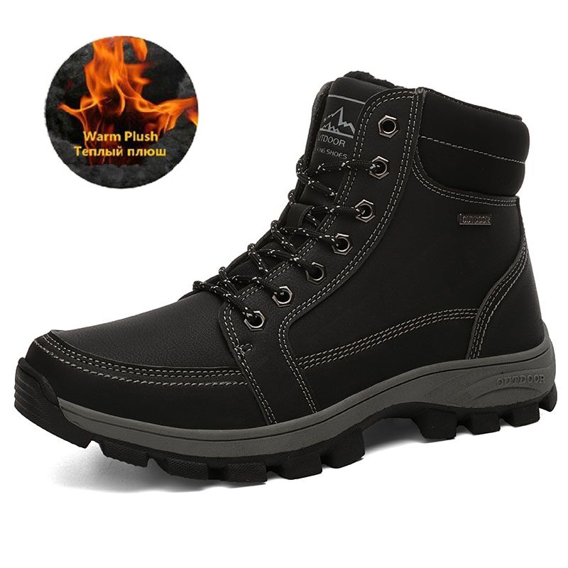 Men's cotton shoes outdoor shoes winter high top Plush warm mountaineering shoes wear resistant and antiskid hiking shoes