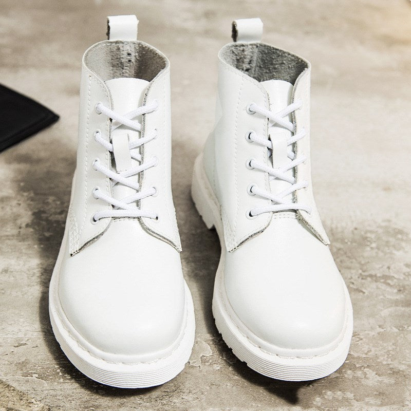 Women's round toe flat non-slip white boots