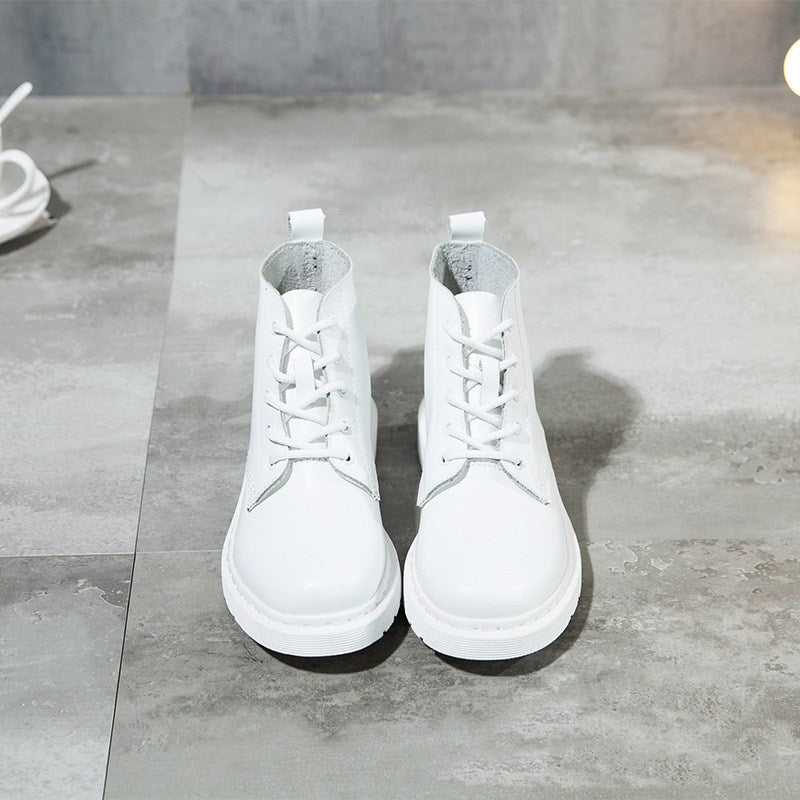 Women's round toe flat non-slip white boots