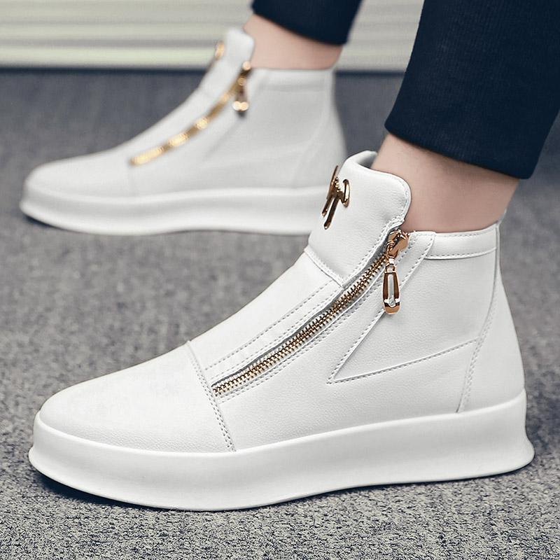 Metal Men's Double Zipper Leather Casual Borad Shoes