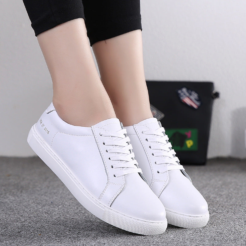 2021 Winter New Lady White Shoe Leather Shoes Casual Shoes Female Korean Students Wholesale Manufacturers