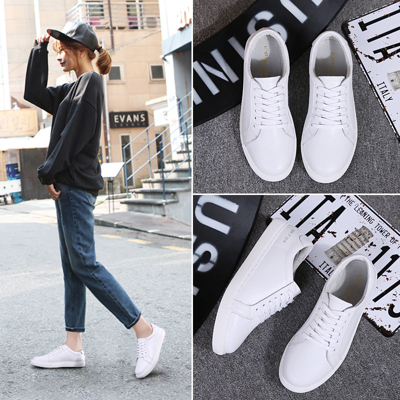 2021 Winter New Lady White Shoe Leather Shoes Casual Shoes Female Korean Students Wholesale Manufacturers