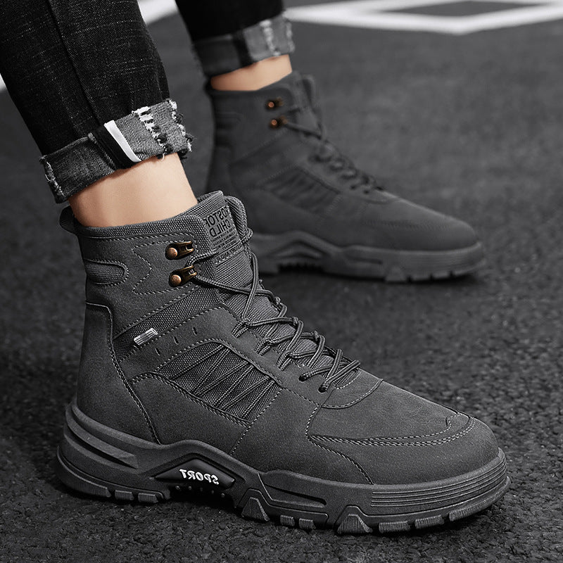 Men's High Top Men's Autumn And Winter Leather Work Shoes