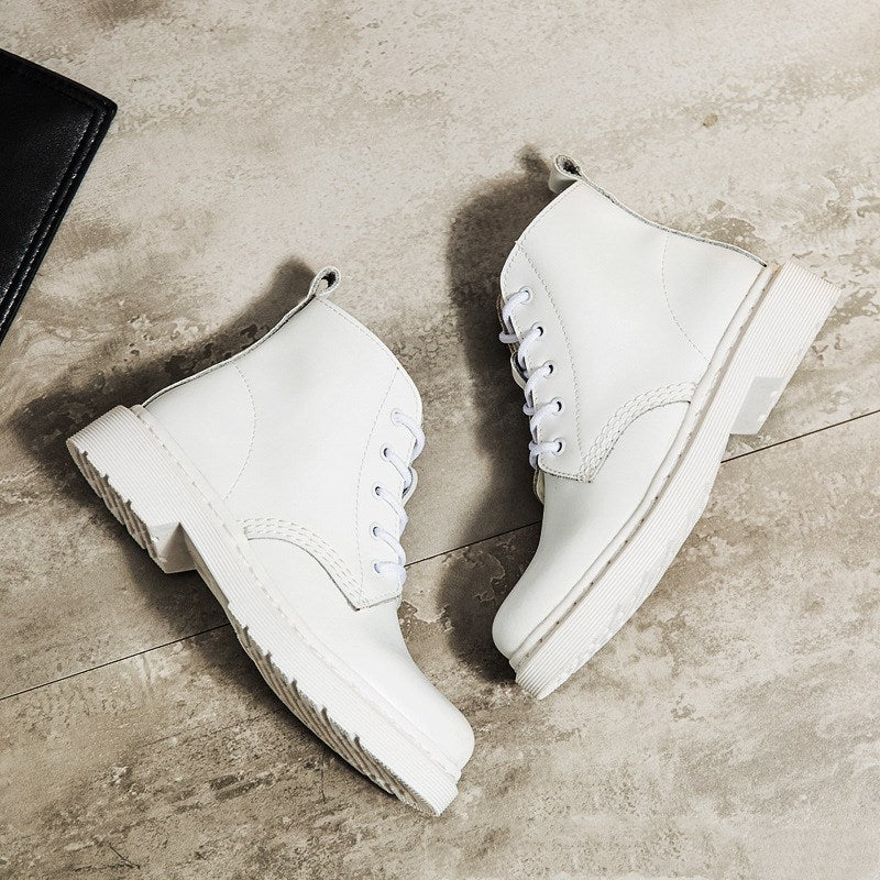 Women's round toe flat non-slip white boots