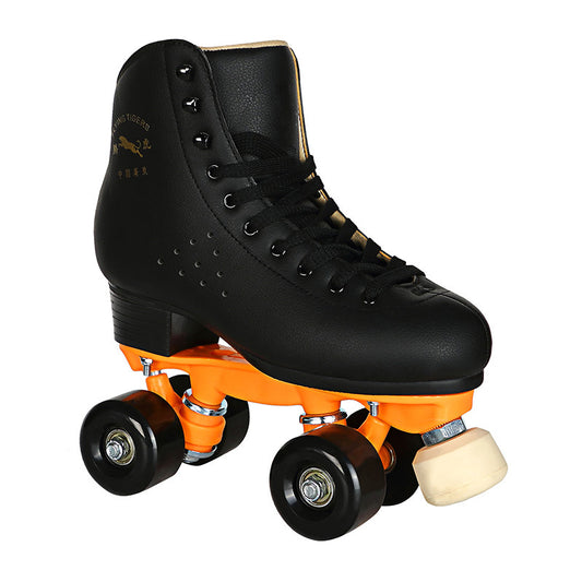 Black Roller Skates Four-wheel Shoes With Adjustable Brake PU Wheels