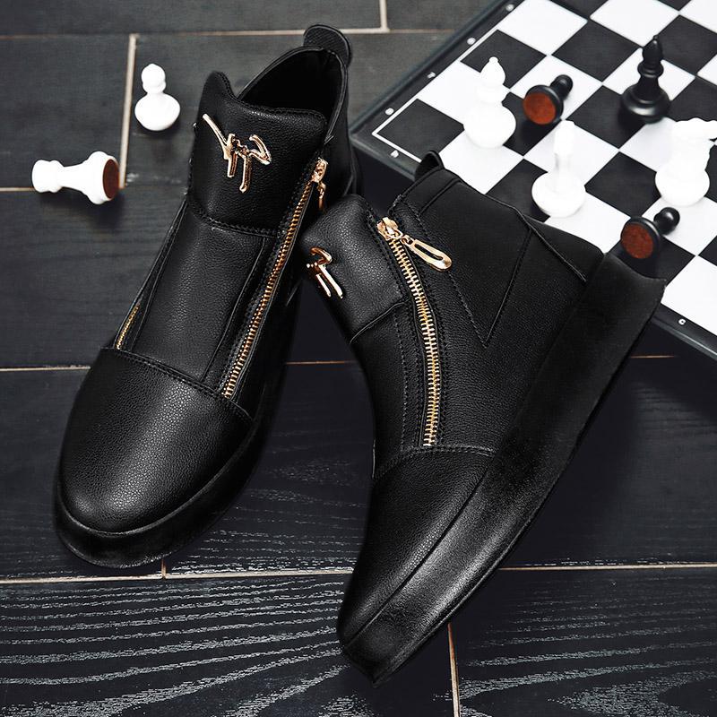 Metal Men's Double Zipper Leather Casual Borad Shoes