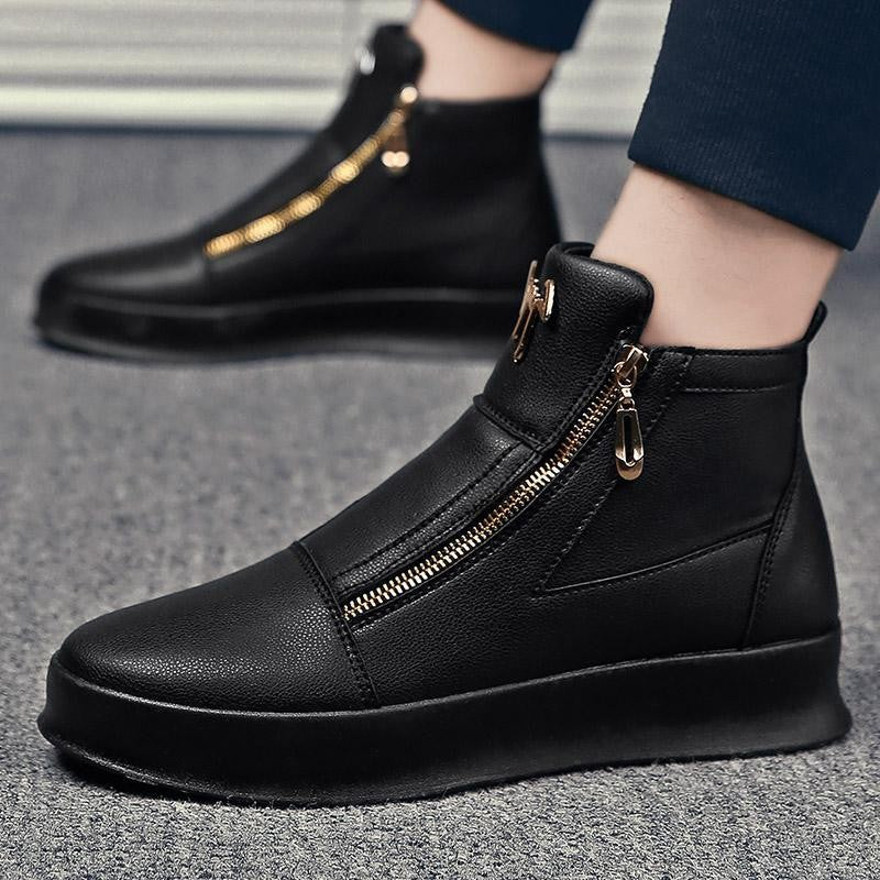 Metal Men's Double Zipper Leather Casual Borad Shoes