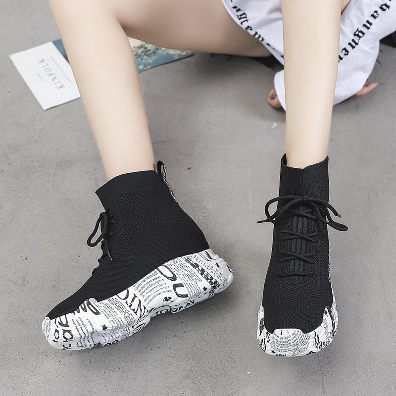 High-top lace-up letter boots