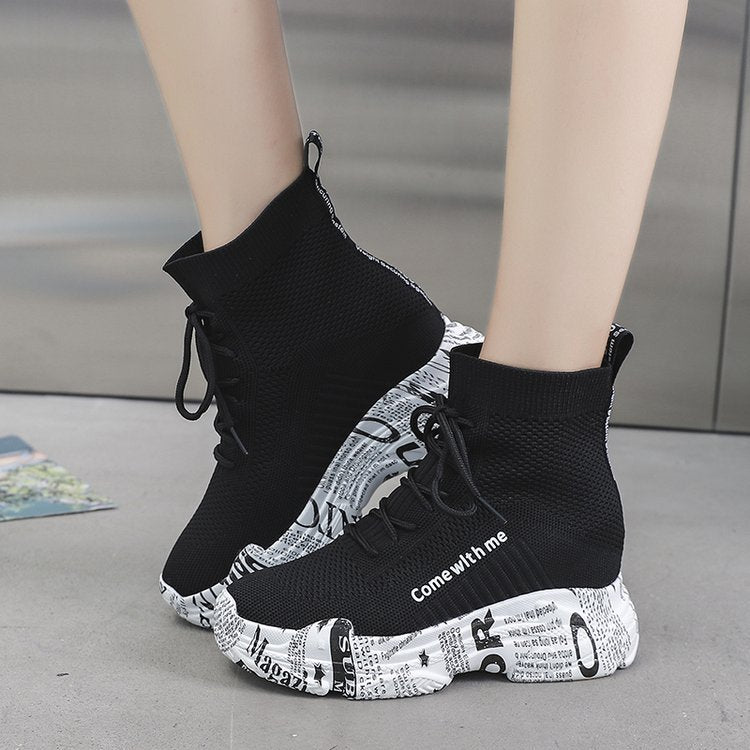 High-top lace-up letter boots