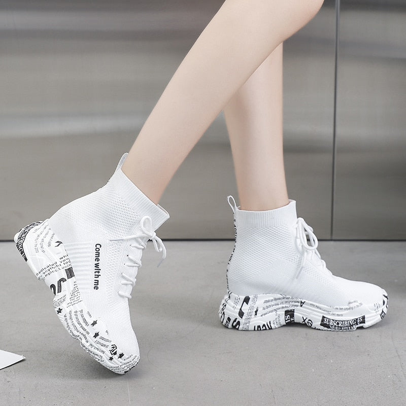 High-top lace-up letter boots