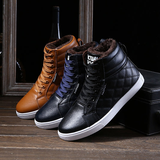 High-top Martin boots plus velvet warm cotton shoes flat with lace high-top men's shoes