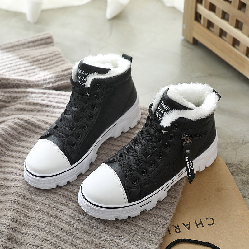 Warm High-top Leather Two Cotton  Winter Shoes