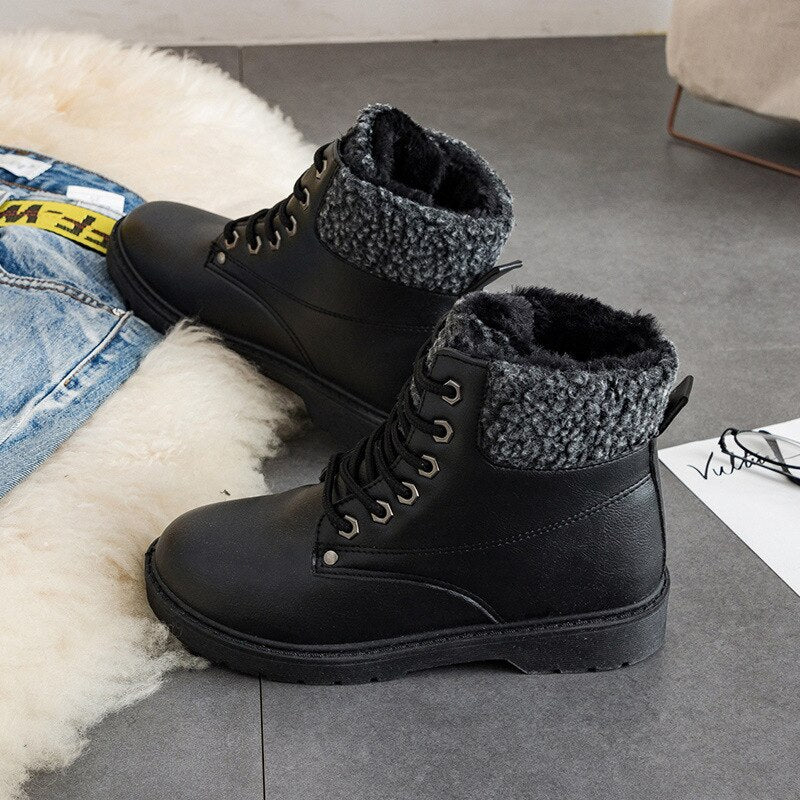 Thermal cotton shoes lace up snow boots