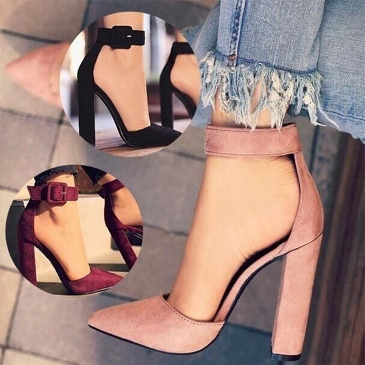 FM High heel sandals pointed toe buckle hollow sandals