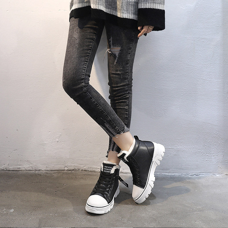 Warm High-top Leather Two Cotton  Winter Shoes