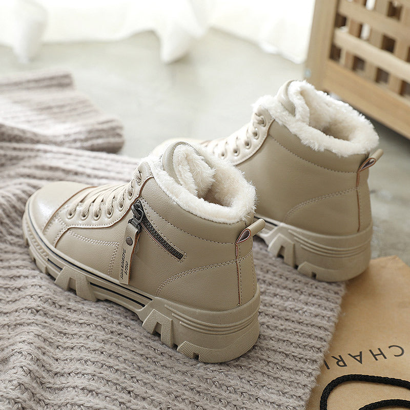 Warm High-top Leather Two Cotton  Winter Shoes